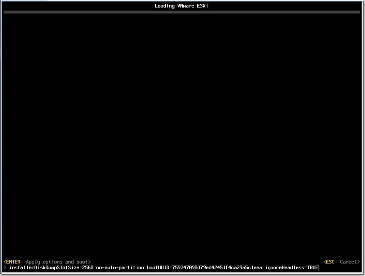 ESXi 6 install stuck on “Relocating modules and starting up the kernel…”